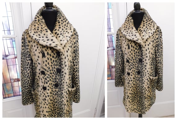 Vintage Leopard Cheetah Print Faux Fur Coat Animal