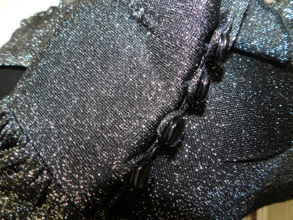 70s Ruffled Lurex Dress Metallic Peplum Gown Blac… - image 9