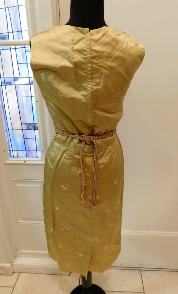 Vintage Gold Silk Asian wiggle dress • vintage 50… - image 5