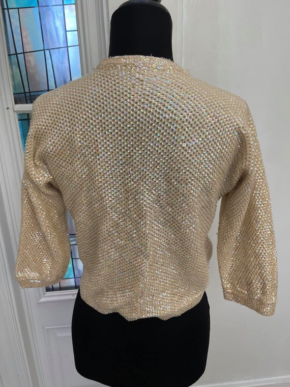 1950s Gold Sequined Beaded Cardigan Style Pinup S… - image 4