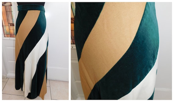 Vintage 70s Diagonal Wool Blend Maxi Skirt Velvet
