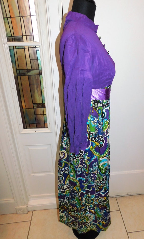 1960's Royal Purple Rayon Crepe Psychedelic Op Ar… - image 5