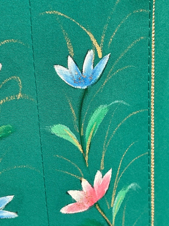 Vintage Chinese Cheongsam Green Silk Handpainted … - image 8