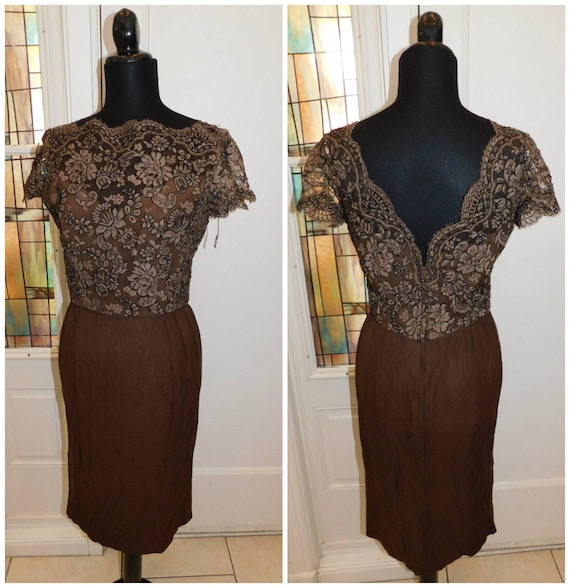 1950s silk & lace wiggle dress • vintage 50s dres… - image 1