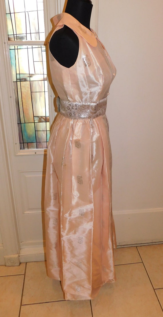 Vtg 60s Pastel Silver Peach Maxi Gown Peter Pan C… - image 8