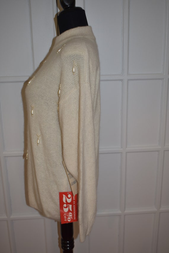 Vintage New Old Stock Ivory Fuzzy Sweater Lambswo… - image 5