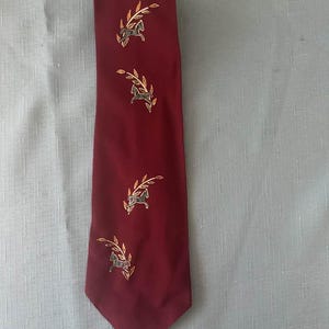 Vintage 1950s 60s Hand Painted Tie by Diane Burgundy Mid Century Mens Tie Mini Horses Tie