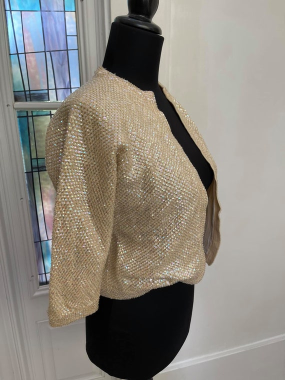1950s Gold Sequined Beaded Cardigan Style Pinup S… - image 5