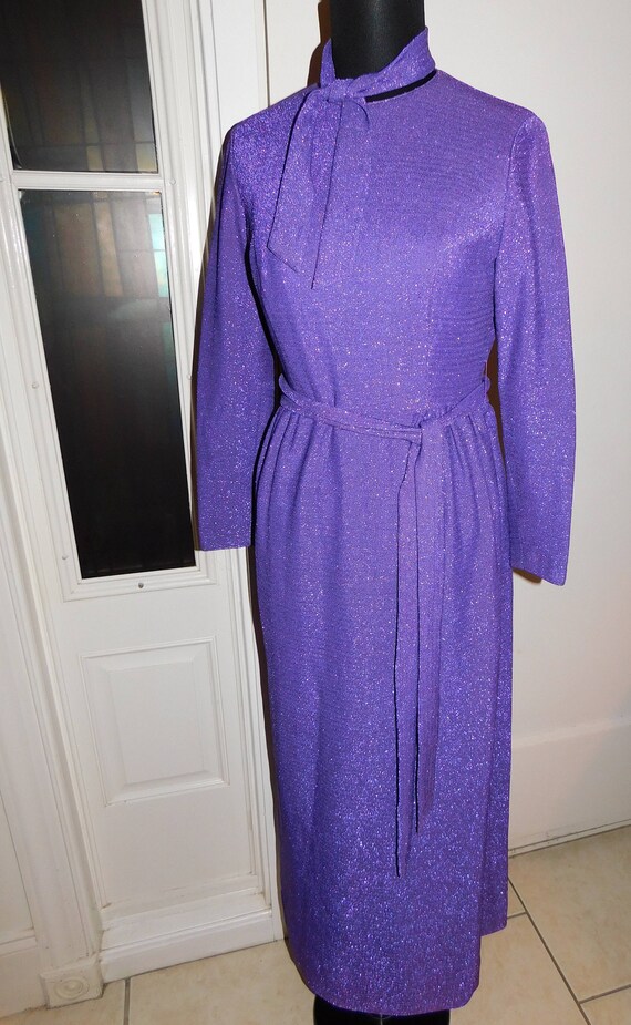 Vintage 70s Lurex gown Purple Shimmer Maxi Dress … - image 2
