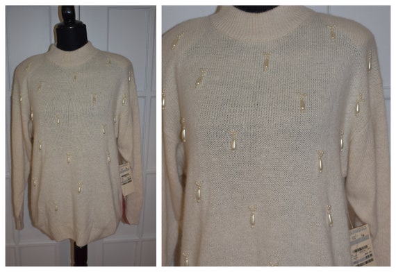 Vintage New Old Stock Ivory Fuzzy Sweater Lambswo… - image 1