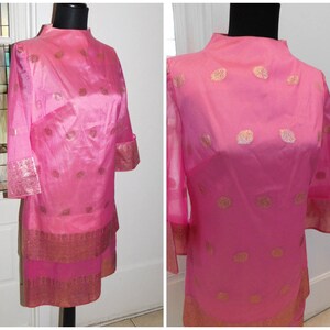 60s Pink Organza Cocktail Dress Pink Lurex Metallic Cocktail Dress Vintage 60s Bubble Gum Pink Suzette Young Californian Medium Large