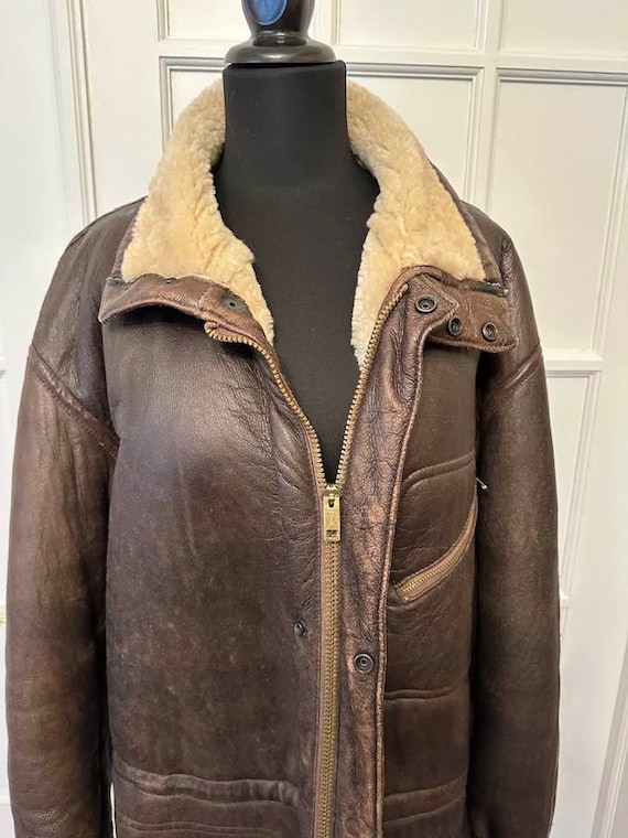 Vintage Leather Shearling Coat, 70's Hippie Sheep… - image 3