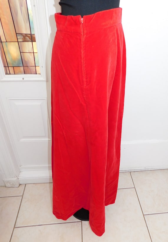 Vintage 70s Red Velvet Maxi Skirt Velveteen Cotto… - image 6