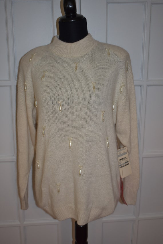 Vintage New Old Stock Ivory Fuzzy Sweater Lambswo… - image 2