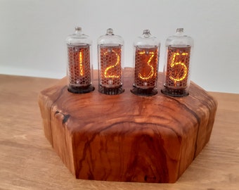 Olive Wood Nixie Clock by Monjibox Nixie with IN8 tubes