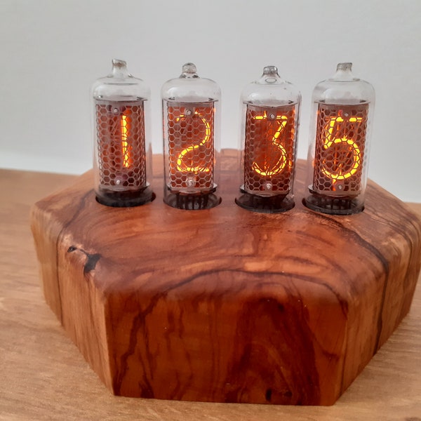 Olive Wood Nixie Clock by Monjibox Nixie with IN8 tubes