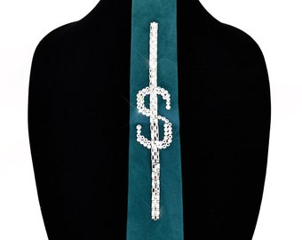 Green necktie with Swarovski crystals, american dollar | wedding, birthday gift