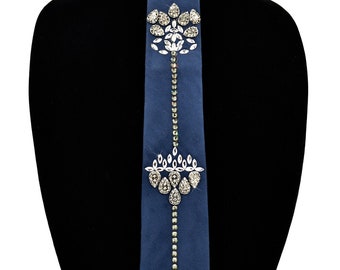 Wedding sparkling suede necktie | Royal blue embellished with rhinestones
