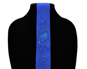 Blue Suede Necktie with Swarovski Crystals - Handmade in USA
