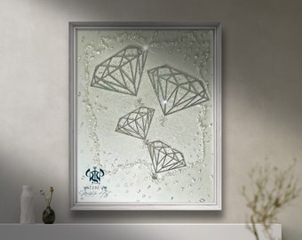 Diamond Cave Artwork: Rhinestone & Quartz Crystal Wall Decor (30x24)