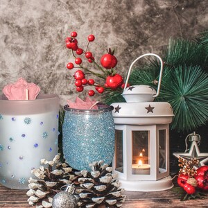 Holiday organic candles, with sparkling rhinestones, winter peppermint scent, perfect home decor gift,  royal set