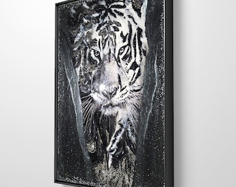 Sparkling tiger artwork | rhinestones | gift | Luxury home decor