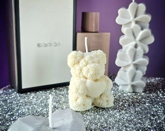 Organic scented teddy bear candles, baby shower, wedding day gift