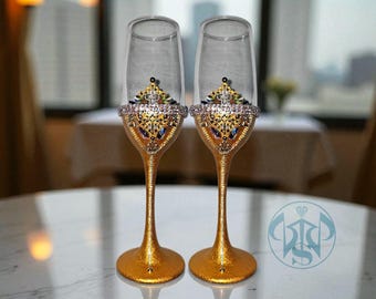 Crystal rhinestone champagne flutes