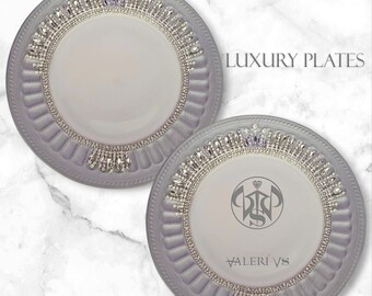 Rhinestone luxury tableware silver color plates