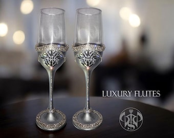 Crystal rhinestone champagne flutes christmas gift