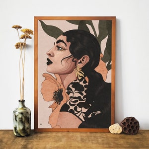 Femmes avec des fleurs d&#39;oranger, Impression giclée d&#39;art, Portrait féminin abstrait, Illustration florale, Impression femme, Art, Art féministe, Illustration de femmes