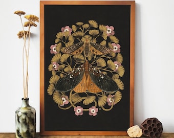 Motten & Frauenhaar Farn Kunstdruck: Vintage botanische Illustration, Retro Wand Dekoration vom Künstler