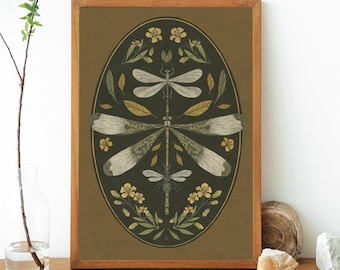 Impresión de arte de libélula, decoración hecha a mano, nadruk owadów, vintage ilustracje botaniczne, kwiaty sztuki, sztuka Vintage, plakat Dragonfly,