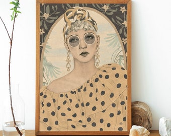 Chica de verano, Impresión de arte giclée, Retrato femenino, Ilustración floral, impresión, Mujer, impresión de arte, Arte feminista, ilustración de mujeres