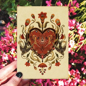 Carte d'amour d'hirondelle, carte de Saint-Valentin, carte d'amour de coeur, carte d'art, carte de botanique, carte d'anniversaire, cartes d'illustrations, carte d'hirondelle, carte d'amour