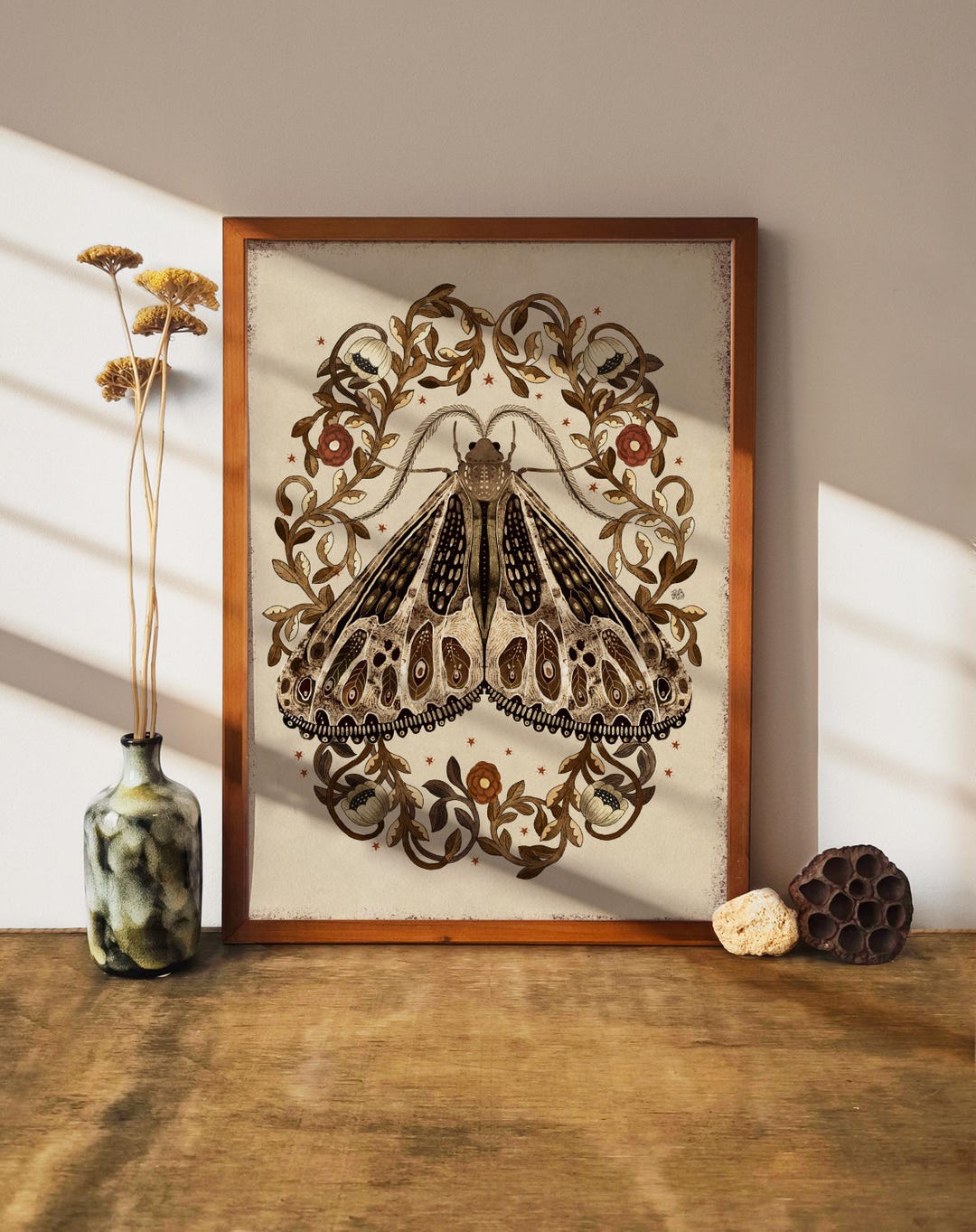 Vintage Moth Art Print: Botanical Wall Decor, Mystical Insect ...