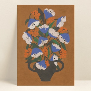 Wenskaarten blauwe tulpen, handgemaakte kaart, botanische wenskaart, verjaardagskaart, illustraties kaarten, kunstkaart, wenskaart tulpen