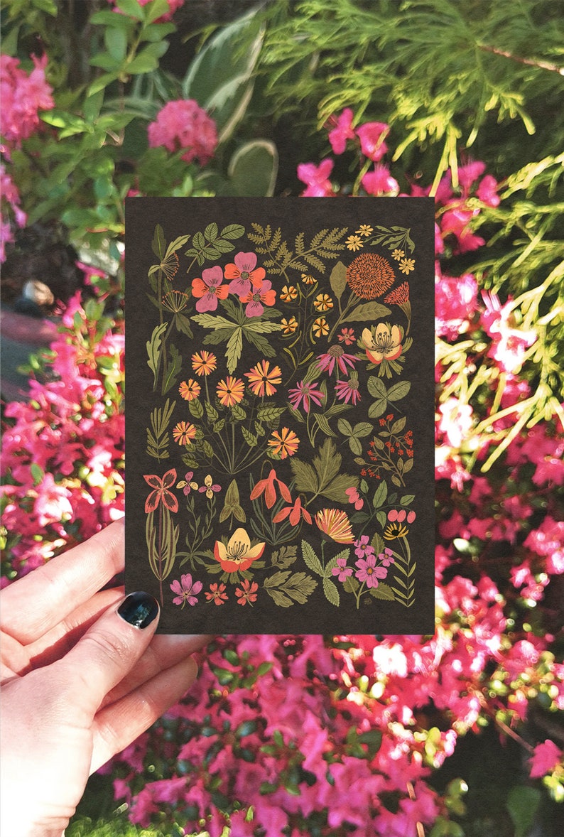 Card wildflowers, handmade card, botanical greeting card,Birthday Card, illustrations cards, Art card, wildflowers greetings card, art card image 1