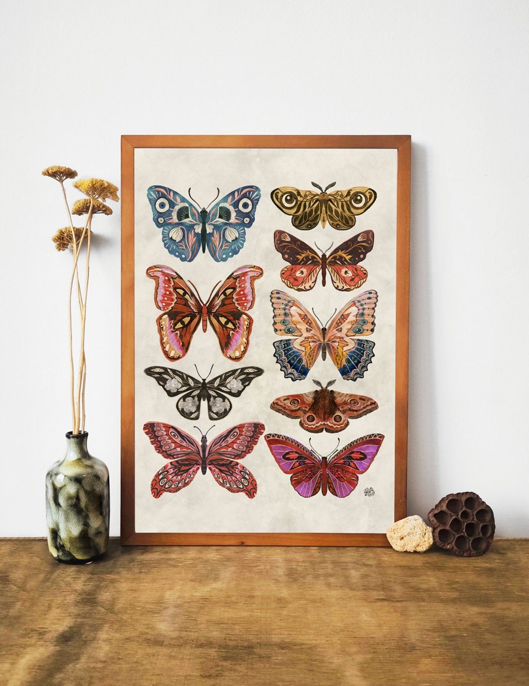 Butterfly & Moth Art Print: Botanical Insect Wall Decor in Vintage ...