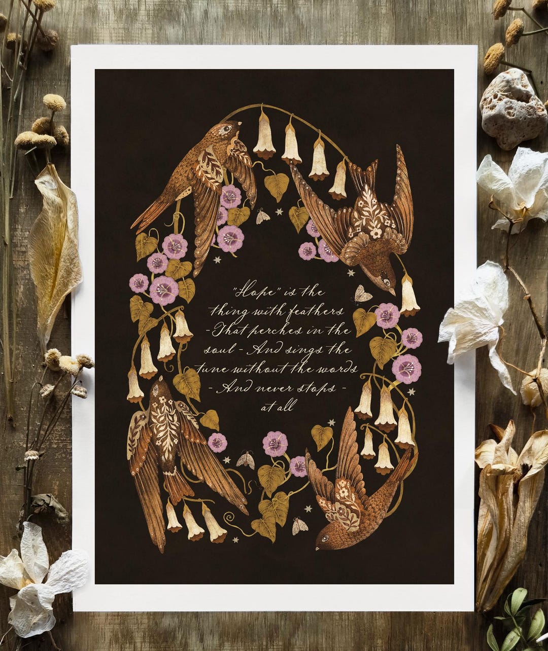 Custom Text Print: Artwork With Bird Illustration, Quote Art ...
