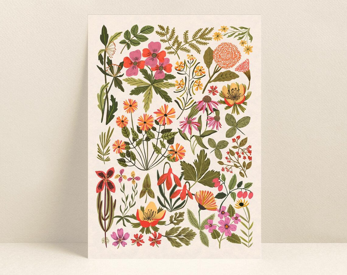 Botanical Wildflowers Greeting Card, Floral Postcard With Envelope - Etsy