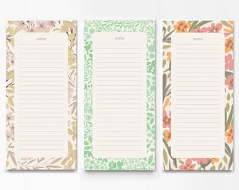 Set 3 Floral notepad, Recycled notes, to do list, notes set, shipping list, desk planner, plants notes, christmas gift, notepad flower,