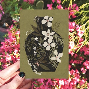 Wenskaarten eetbare bloemen, handgemaakte kaart, botanische wenskaart, verjaardagskaart, illustratiekaarten, kunstkaart, bloemenillustratiekaart