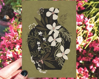 Essbare Blumen Karte: Florale Kunst Grußkarte mit Umschlag, Botanische Illustration Postkarte