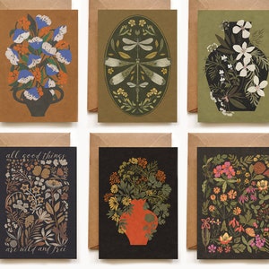 Ensemble de 6 cartes de voeux, carte d'art, carte faite main, carte de voeux botanique, carte d'anniversaire, carte avec illustrations, ensemble de cartes florales