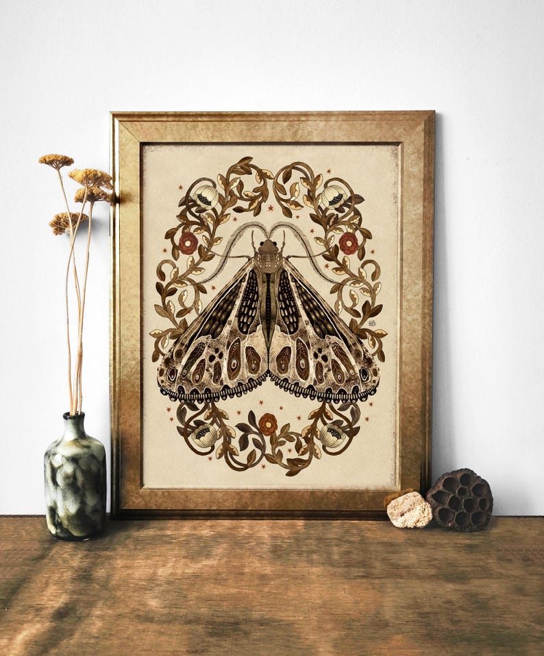 Vintage Moth Art Print: Botanical Wall Decor, Mystical Insect ...