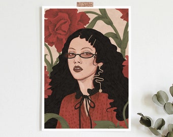 Floral Woman Art Print: Abstract Female Portrait Giclée
