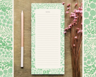 Green Floral notepad, Recycled notes, notepad flower, to do list, shipping list, desk planner, art notepad, jungle notes, notes