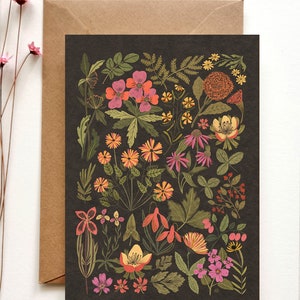 Card wildflowers, handmade card, botanical greeting card,Birthday Card, illustrations cards, Art card, wildflowers greetings card, art card image 3