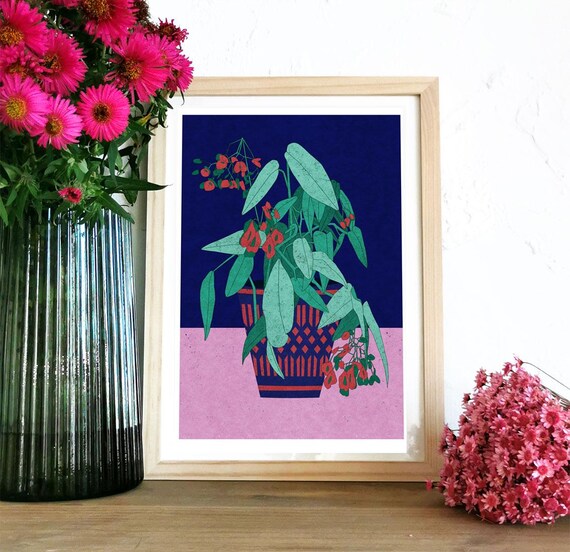 Begonia Art Print, Flowers Illustration, House Plant Art, Green